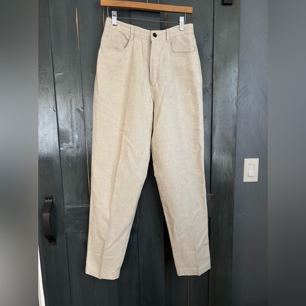 VINTAGE 90's TALBOTS Women's Cream Linen high waisted jeans sz 8